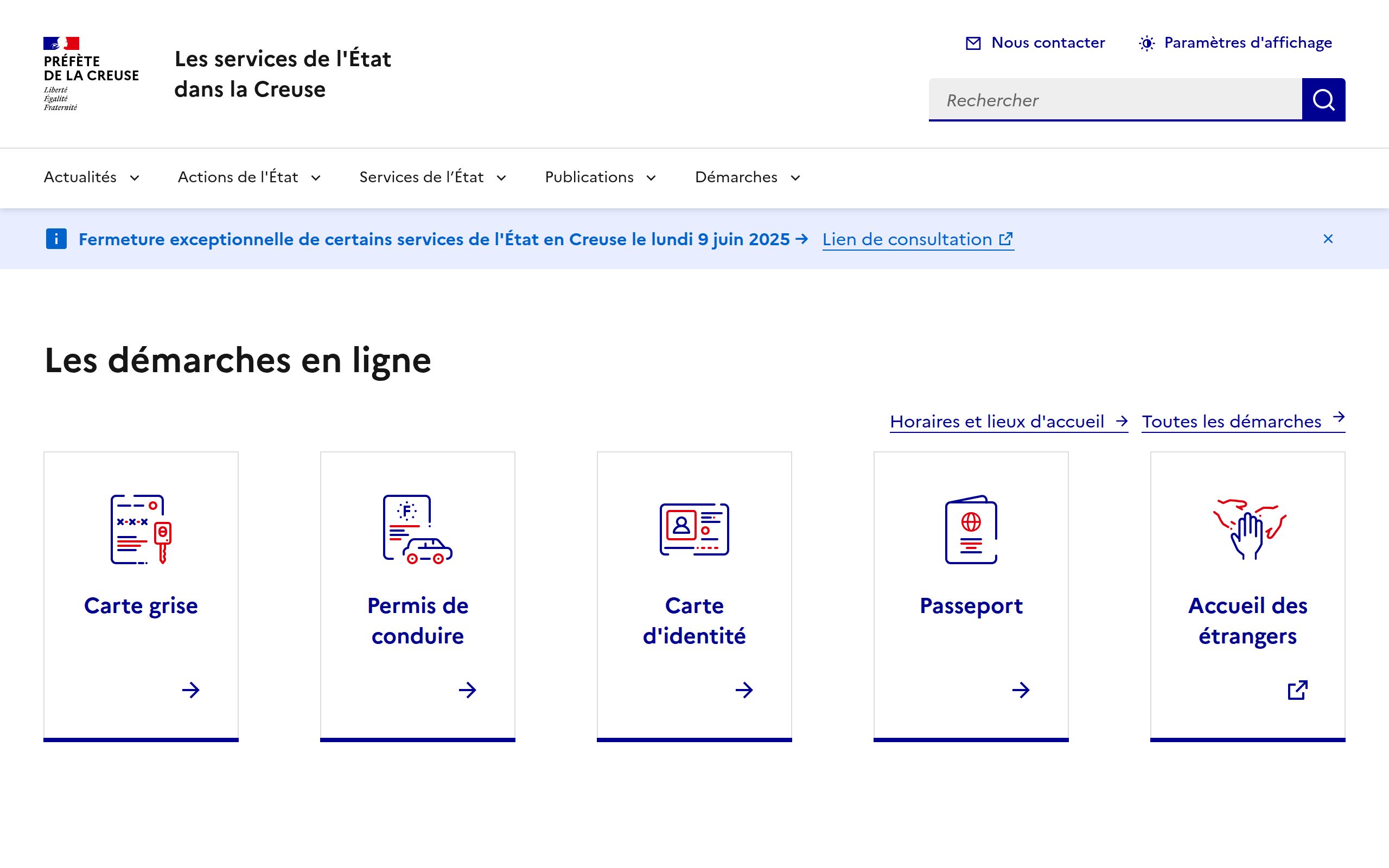 Copie d'écran de https://www.creuse.gouv.fr