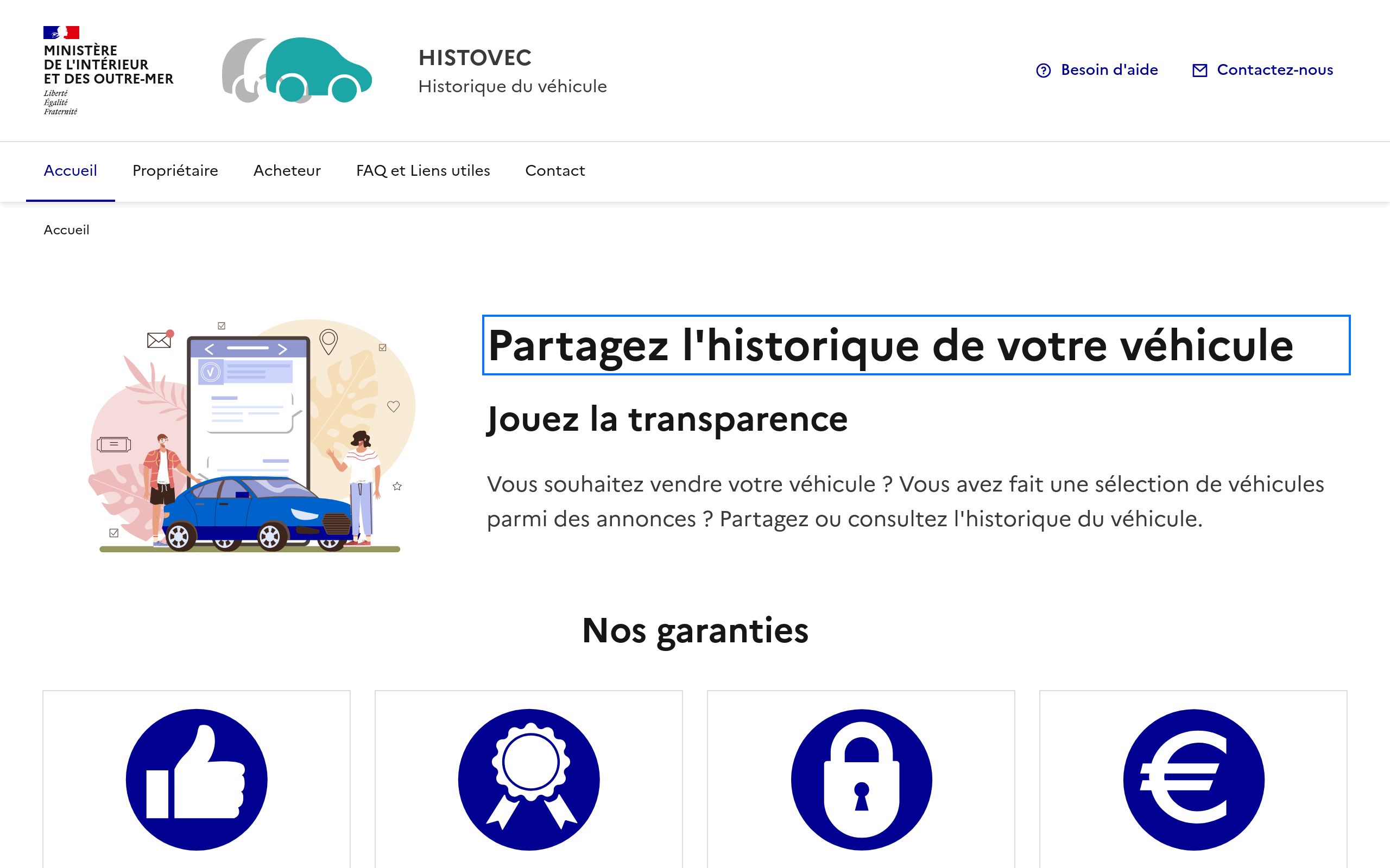 Copie d'écran de https://histovec.interieur.gouv.fr/histovec