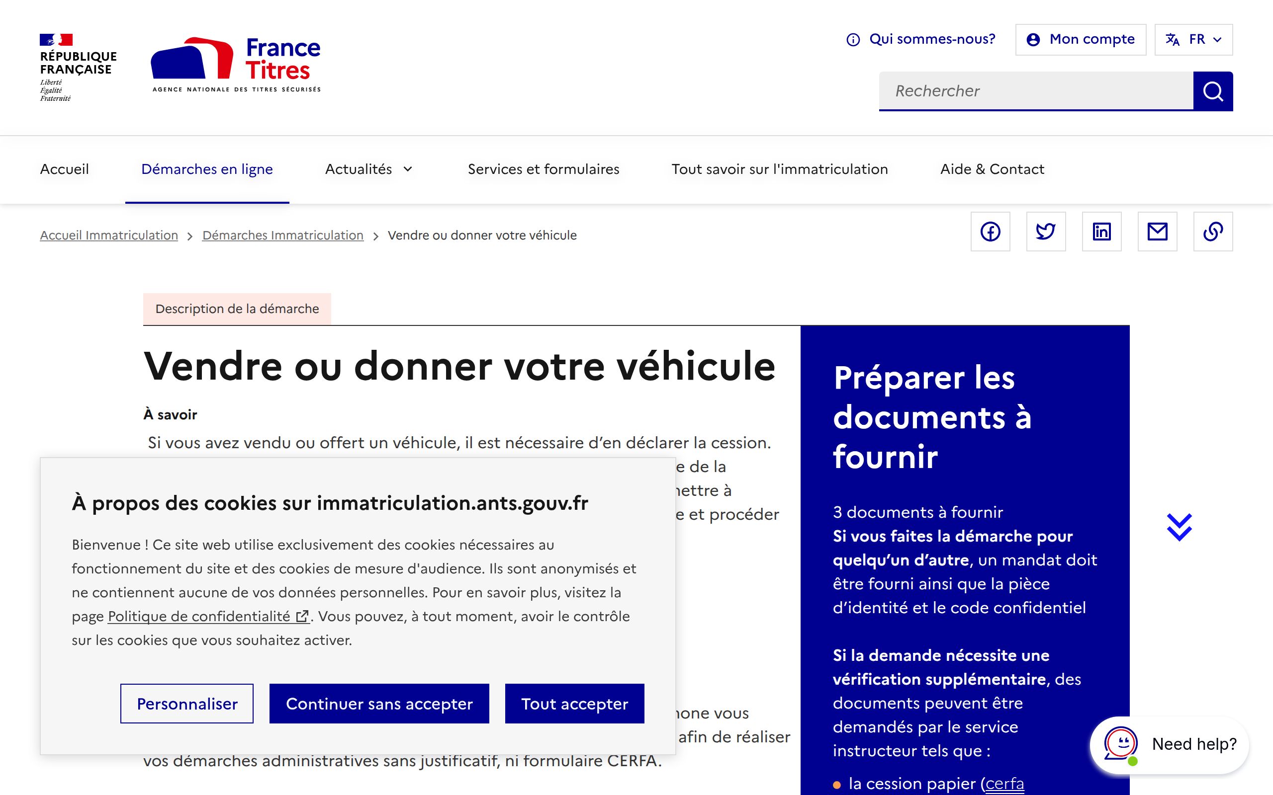 Copie d'écran de https://immatriculation.ants.gouv.fr/demarches-en-ligne/vendre-ou-donner-votre-vehicule