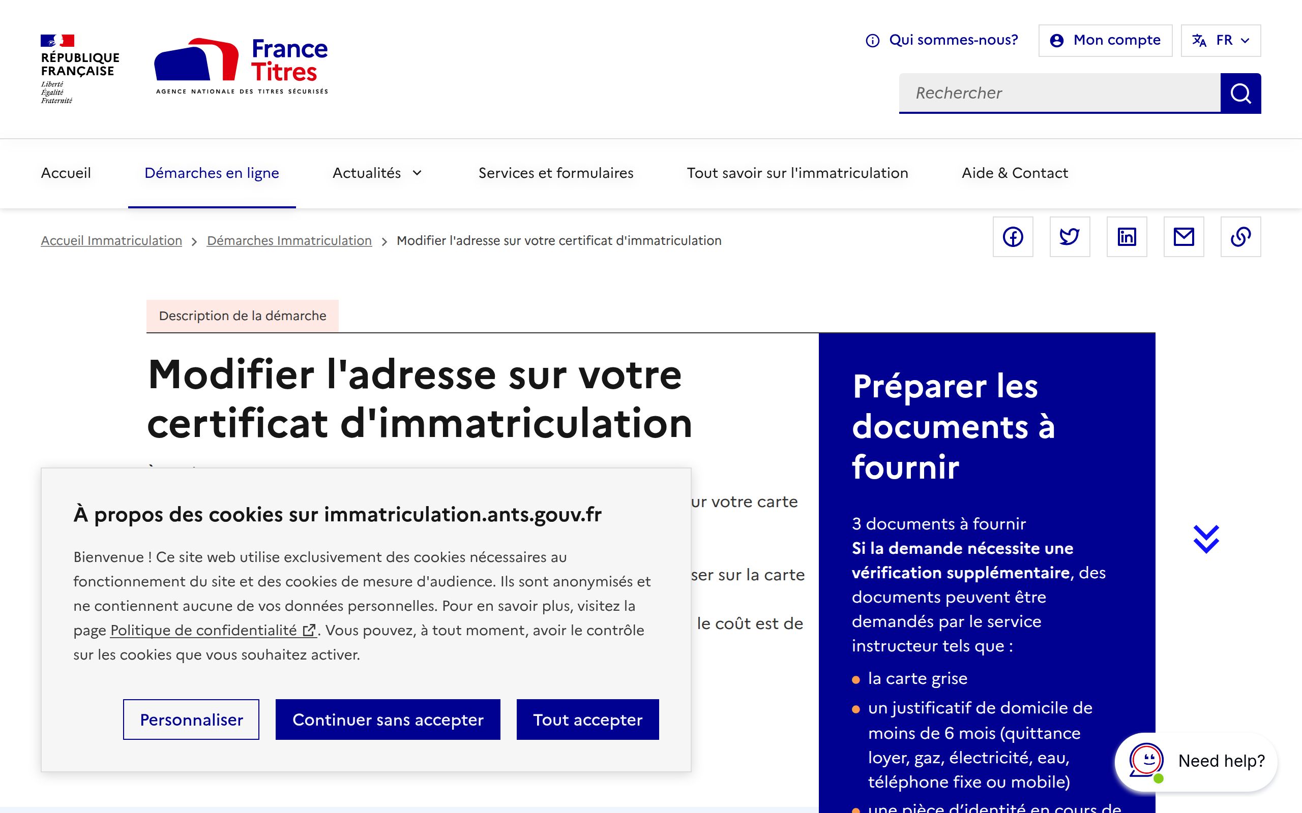 Copie d'écran de https://immatriculation.ants.gouv.fr/demarches-en-ligne/modifier-l-adresse-sur-votre-certificat-d-immatriculation