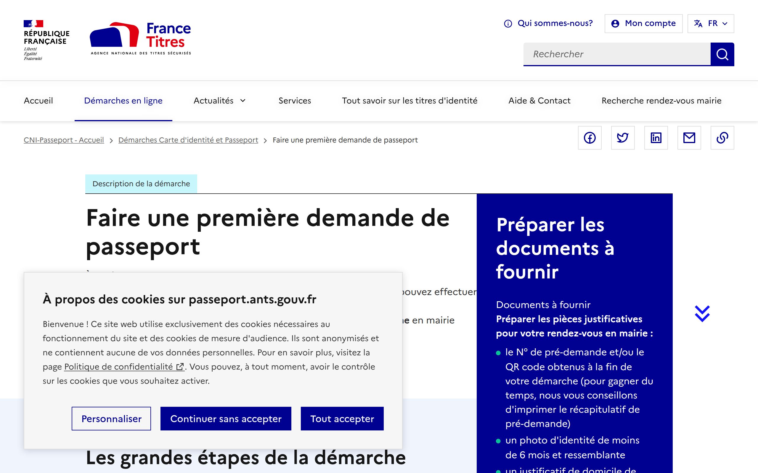 Copie d'écran de https://passeport.ants.gouv.fr/Services-associes/Realiser-une-pre-demande-de-passeport